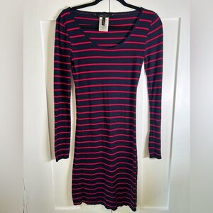BCBGMAXAZRIA Navy & Red Striped Long Sleeve Bodycon Dress